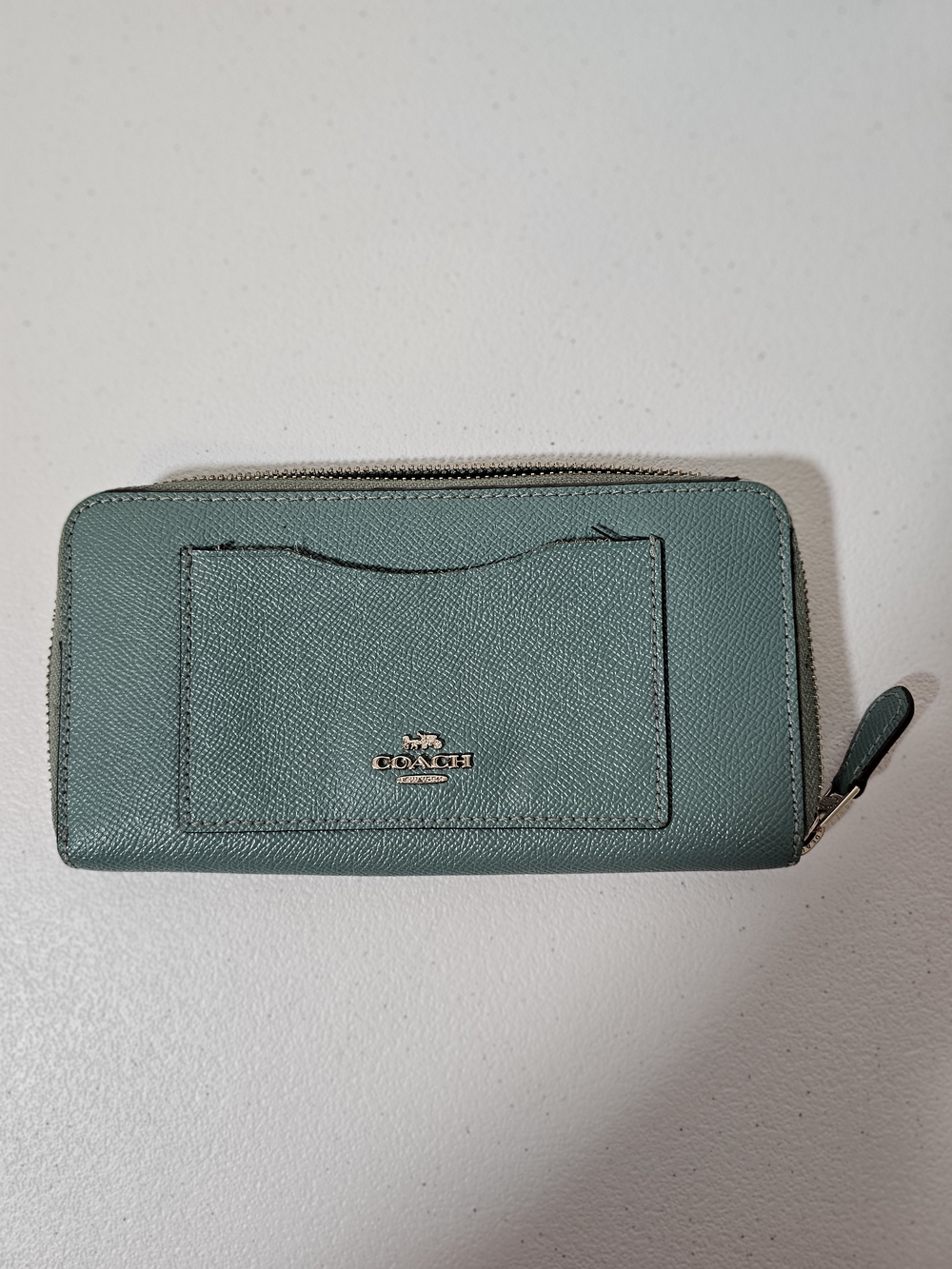 Coach Women’s Blue Solid Zip-Around Wallet w/ Zipper Logo, Credit Card